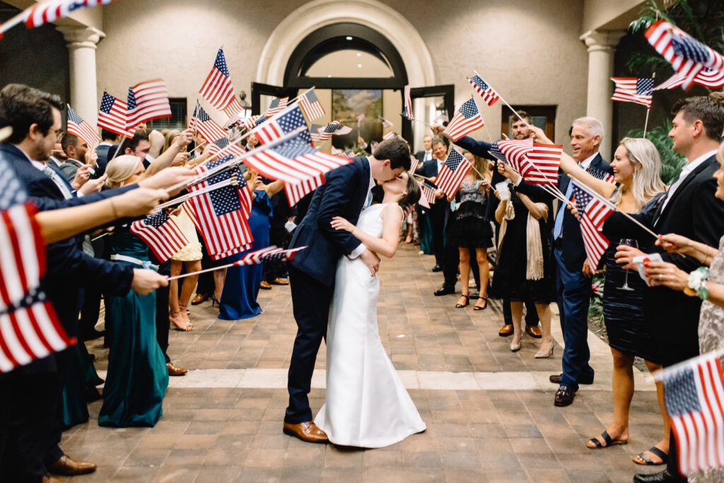 american flag wedding exit