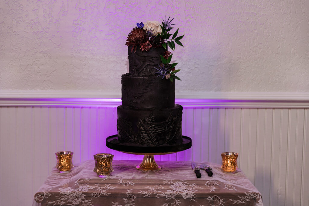 black textured wedding cake