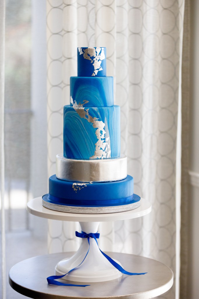 blue marble wedding cake