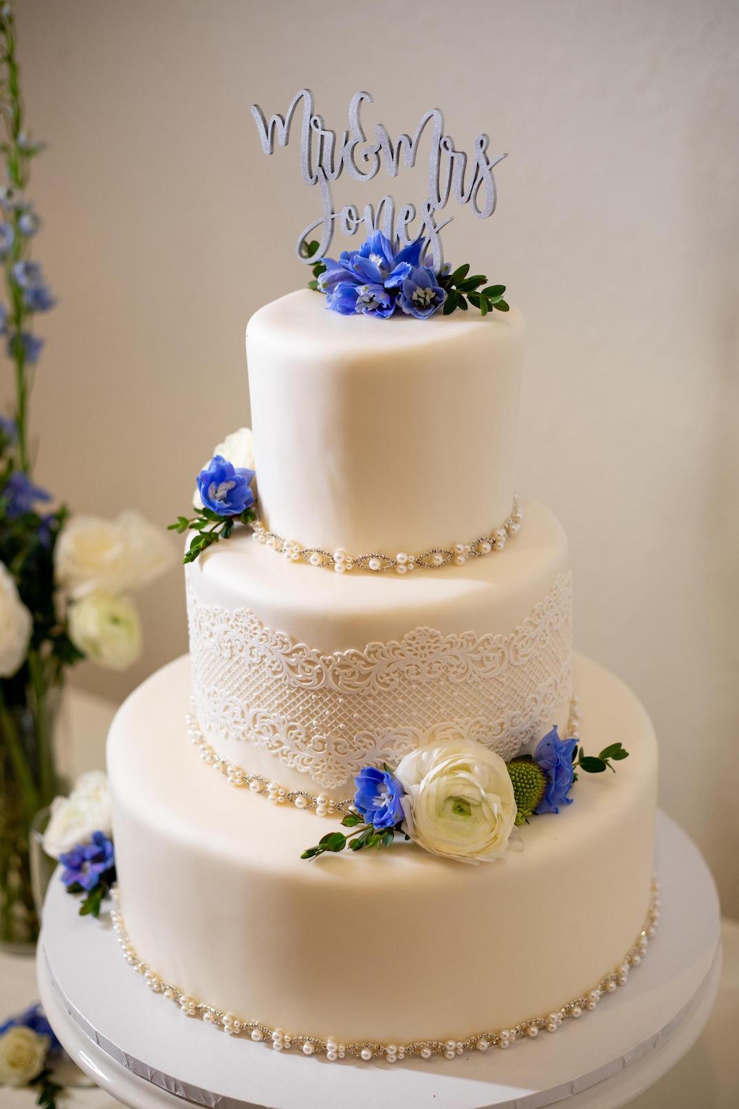 blue silver wedding cake