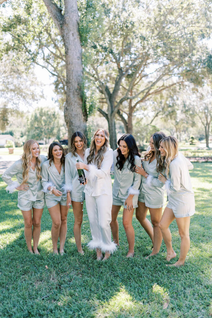 bridesmaids champagne wedding photo