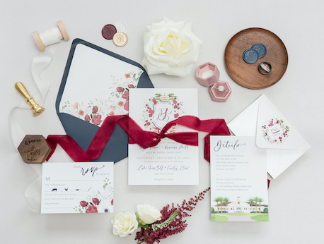 burgundy navy invitation suite