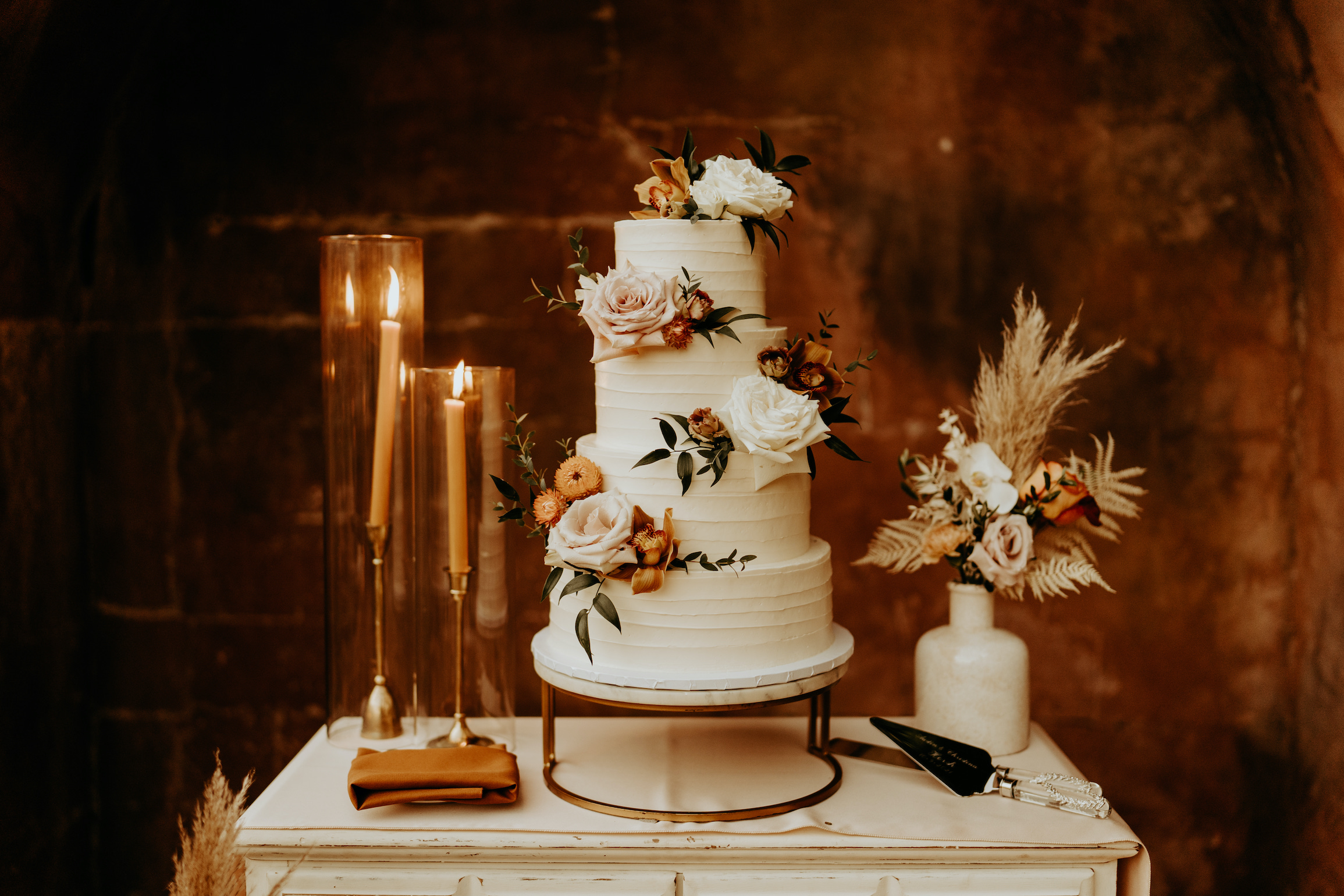 neutral fall wedding cake