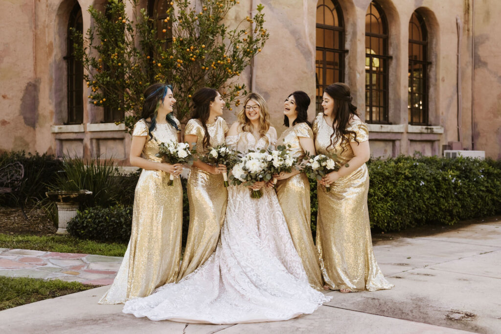 gold glitter bridesmaids dresses