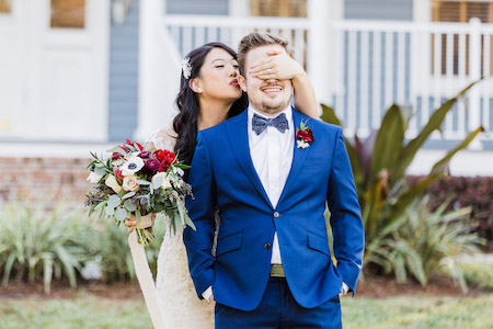 burgundy navy wedding attire