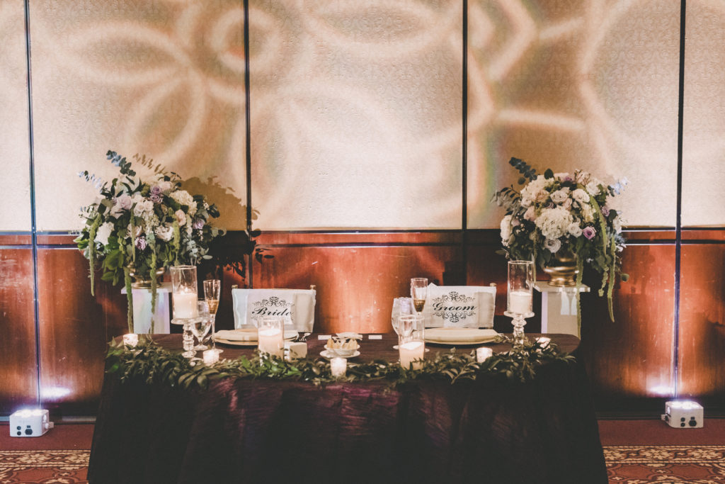 sweetheart table reception decor